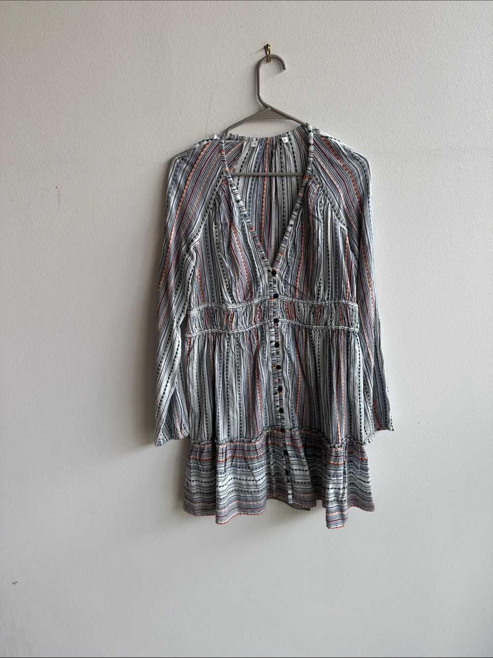 Striped V-Neck Button Front Women’s Dress in White and Blue